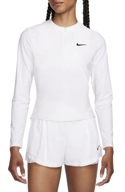 Nike Women's Court Advantage Dri-fit 1/4-zip Tennis Mid Layer In White