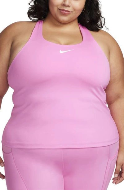 Nike Women's Swoosh Medium-support Padded Sports Bra Tank Top (plus Size) In Playful Pink/white