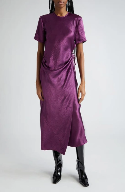 Acne Studios Daika Textured Satin Faux Wrap Midi Dress In Bright Purple