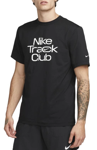 Nike Men's Track Club Dri-fit Short-sleeve Running Top In Black