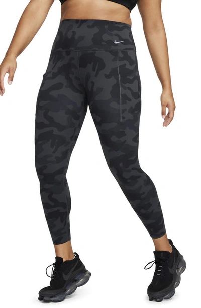 Nike Women's Universa Medium-support High-waisted 7/8 Camo Leggings With Pockets In Black