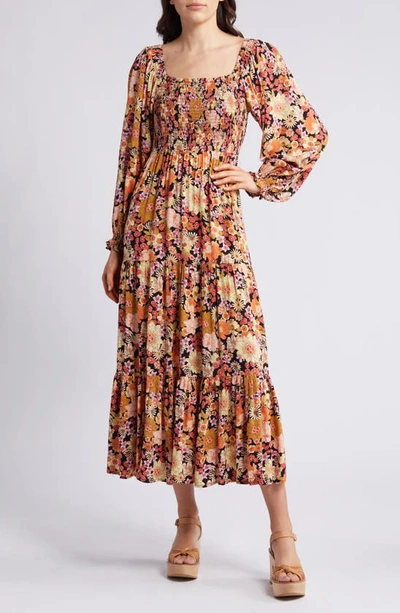 RIP CURL RIP CURL MYSTIC FLORAL SMOCKED LONG SLEEVE MAXI DRESS