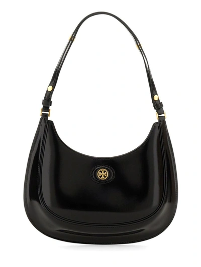 Tory Burch Robinson Brushed Leather Crescent Bag In Black