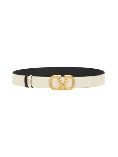 Valentino Garavani Leather Belt In Ivory