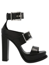 Alexander Mcqueen Platform Sandal With Buckles In Black And Silver In Black