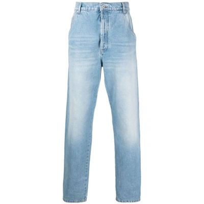 Balmain Cropped Tapered Cotton Denim Jeans In Blue