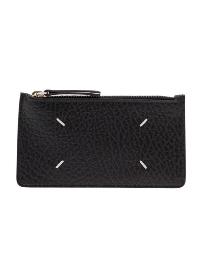 Maison Margiela Black Card-holder With Four  Signature Stitching In Grainy Leather Woman