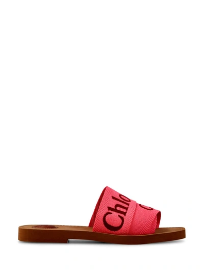 Chloé Woody Flat Sandals In Pink - Red