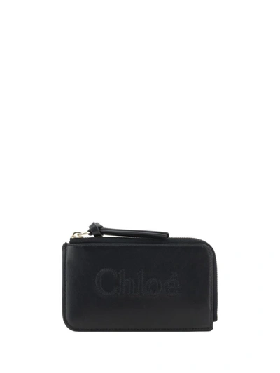 Chloé Leather Rectangular Card Holder In Black