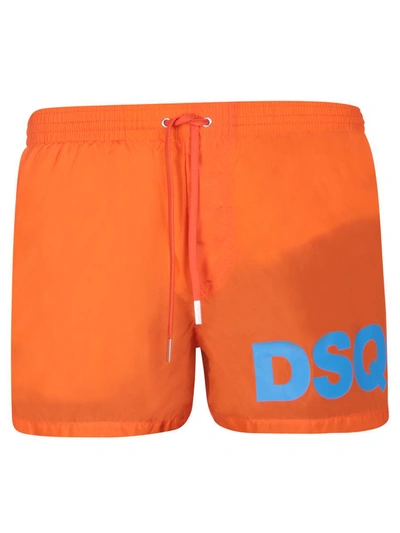 Dsquared2 Logo Printed Drawstring Swim Shorts In Orange