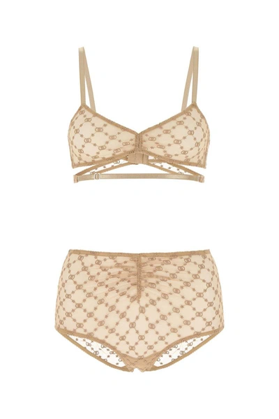 Gucci Beige Mesh Lingerie Set  Printed  Donna Xs In Multicolor