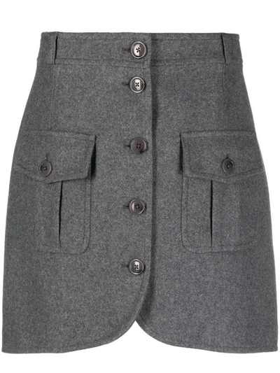 Kenzo Womens Stone Grey Curved Split-hem Wool Mini Skirt