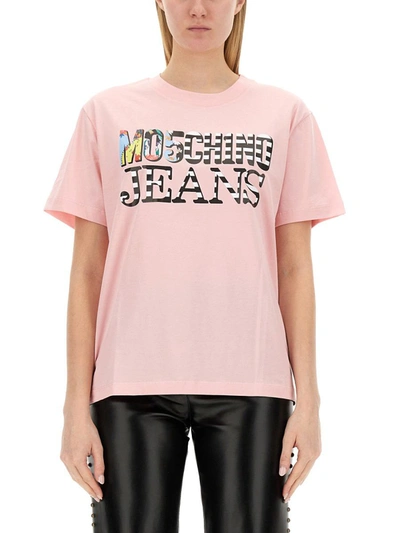 Moschino Jeans T-shirt With Logo In Pink