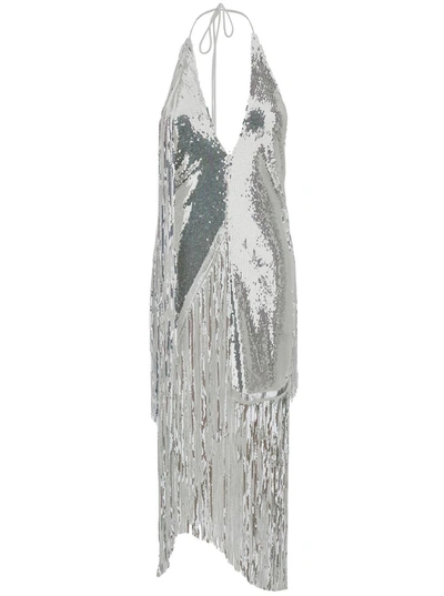 Rotate Birger Christensen Sequin-fringe Midi Dress In Grey