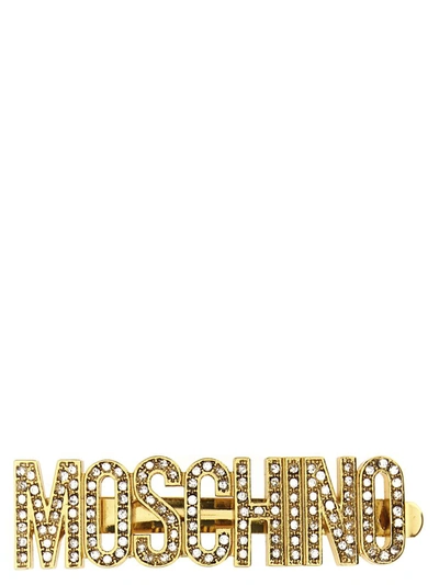 Moschino Logo Hairpin In Gold