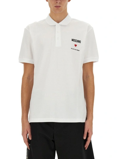 Moschino Double Question Mark Logo Polo Shirt In White