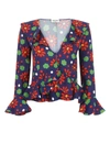 Saint Laurent Floral-print Ruffle Crop Top In 4368