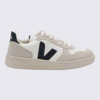 Veja White & Navy V-10 B-mesh Sneakers In White_nautico
