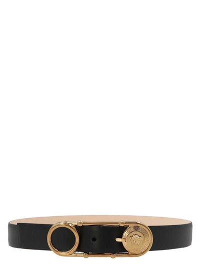 Versace 'safety Pin' Belt In Black