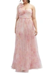 Dessy Collection Floral Scarf Tie One-shoulder Tulle Dress With Long Full Skirt In Rose Garden