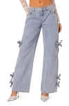 Edikted Bows 4 Days Low Rise Wide Leg Cargo Jeans In Light-blue