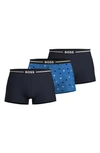 Hugo Boss Three Pack Of Stretch-cotton Trunks With Logo Waistbands In Patterned