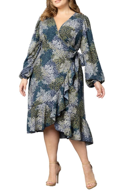 Kiyonna Women's Julia Asymmetric Wrap Midi-dress In Blue Impressionist Print