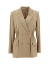 Chloé Shirred Double-breasted Wool Gabardine Blazer In Pearl Beige