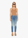 Mother The Mid Rise Dazzler Ankle Fray Riding The Cliffside Jeans In Blue