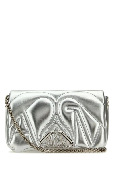 Alexander Mcqueen Mini Seal Logo Plaque Shoulder Bag In Silver