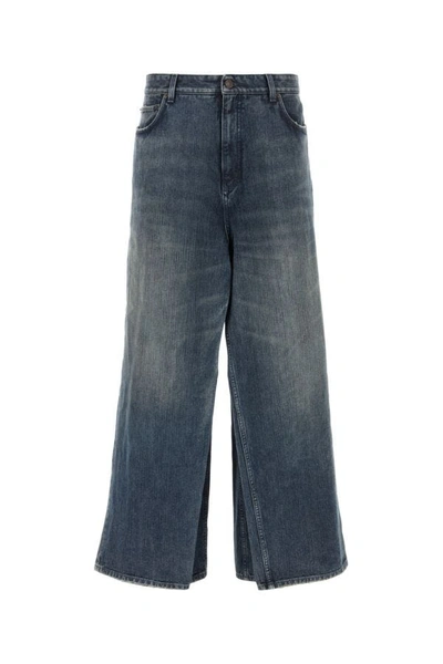 Balenciaga Man Denim Wide-leg Double Front Jeans In Blue