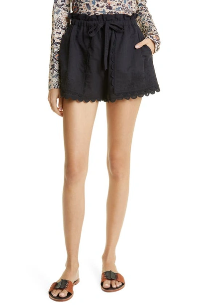 Ulla Johnson Scallop-edge Embroidered Mini Shorts In Black