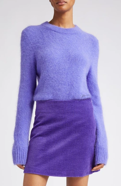 Ganni Long Sleeve Purple Brushed Alpaca O-neck In Simply Purple