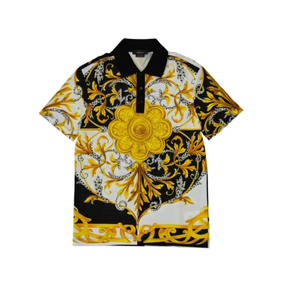 Versace Barocco Print Polo Shirt In Black