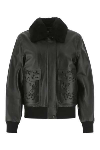 Chloé Leather Embroidered Jacket In Black