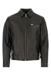 Prada Triangle-logo Leather Bomber Jacket In Black