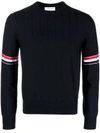 Thom Browne Rwb Intarsia Armband Tweed Pullover In Blue