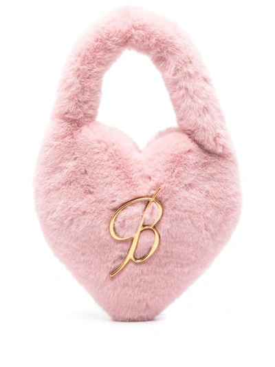 Blumarine Faux Fur Heart Handbag In Pink
