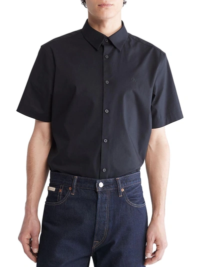 Calvin Klein Mens Collared Slim Button-down Shirt In Black