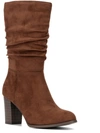 New York And Company Amena Scrunch Boot Womens Block Heel Side Zip Mid-calf Boots In Brown