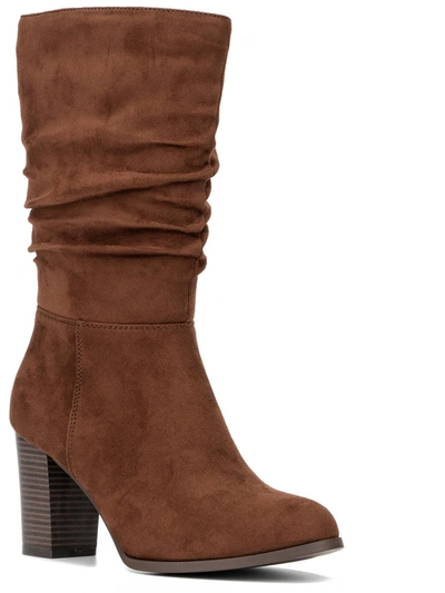 New York And Company Amena Scrunch Boot Womens Block Heel Side Zip Mid-calf Boots In Brown