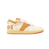 RHUDE WHITE AND ORANGE LEATHER RHECESS LOW SNEAKERS