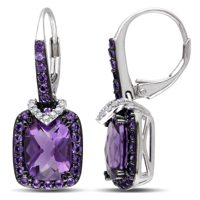 Mimi & Max 4 5/8ct Tgw Amethyst And 1/10ct Tdw Diamond Leverback Earrings In Sterling Silver In Purple
