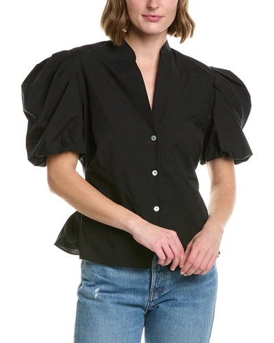 Vince Puff Sleeve Cutout Back Detail Cotton Blouse In Black