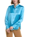 VINCE SLIM FITTED BAND COLLAR SILK BLOUSE