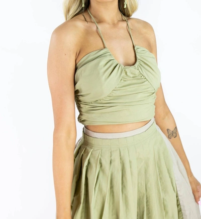 Moon River Spaghetti Strap Crop Top In Olive Green