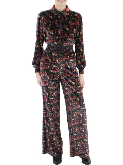 Alice And Olivia Womens Velvet Floral Jumpsuit In Multi