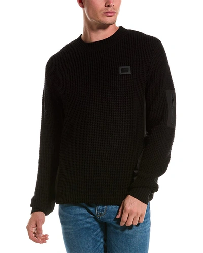 Karl Lagerfeld Waffle Knit Crewneck Sweater In Black