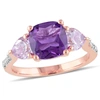 MIMI & MAX 2 1/2CT TGW AMETHYST ROSE DE FRANCE AND DIAMOND ACCENTS RING IN ROSE SILVER