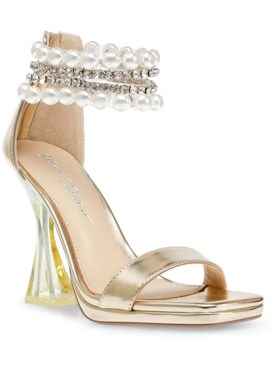 Betsey Johnson Womens Ankle Jewels Open Toe Pumps In Gold